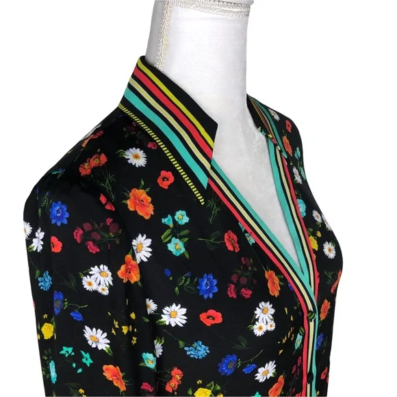 Alice Olivia black floral print blouse short-sleeve top sz small - Picture 6 of 16